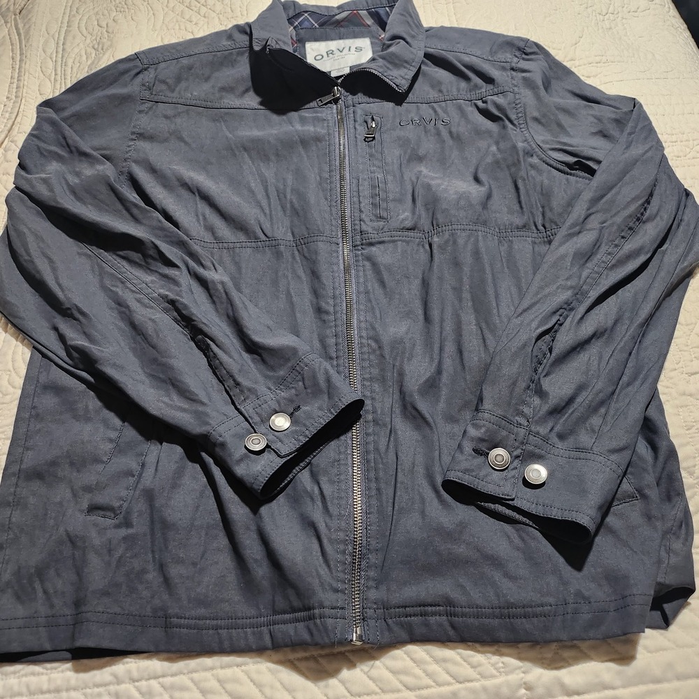 Orvis Classic Collection Mens Medium Navy Blue Full Zip Harrington Jacket Plaid